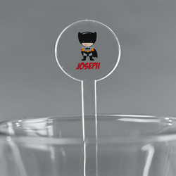 Superhero 5.5" Round Plastic Stir Sticks - Clear (Personalized)