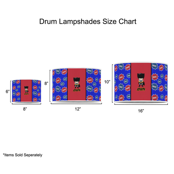 Superhero Drum Lampshades - Sizing Chart