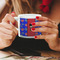 Superhero Espresso Cup - 6oz (Double Shot) LIFESTYLE (Woman hands cropped)