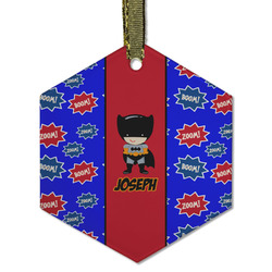 Superhero Flat Glass Ornament - Hexagon w/ Name or Text