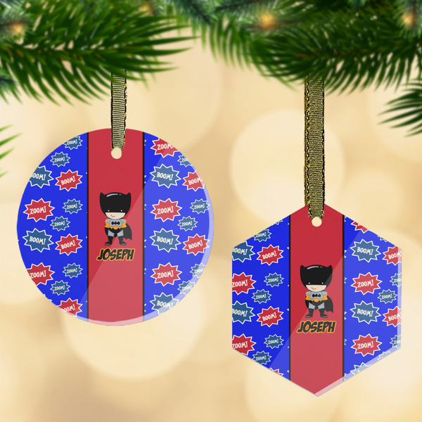 Custom Superhero Flat Glass Ornament w/ Name or Text