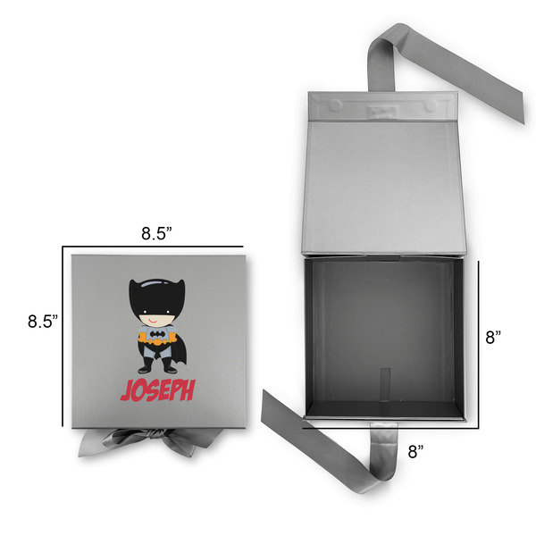 Superhero Gift Boxes with Magnetic Lid - Silver - Open & Closed