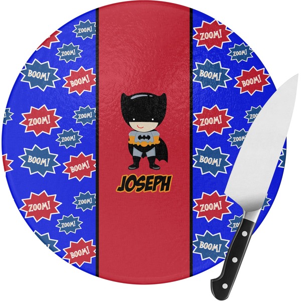 Custom Superhero Round Glass Cutting Board - Medium (Personalized)