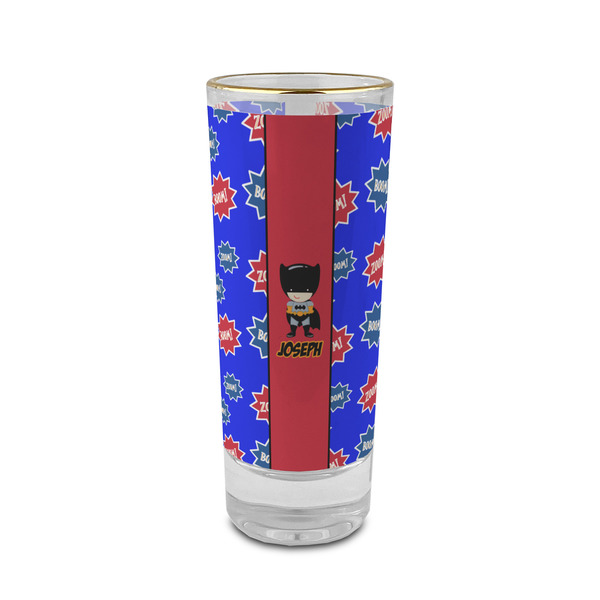 Custom Superhero 2 oz Shot Glass -  Glass with Gold Rim - Single (Personalized)