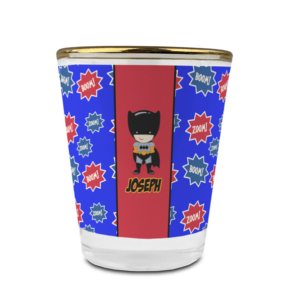 Superhero Glass Shot Glass - With gold rim - FRONT