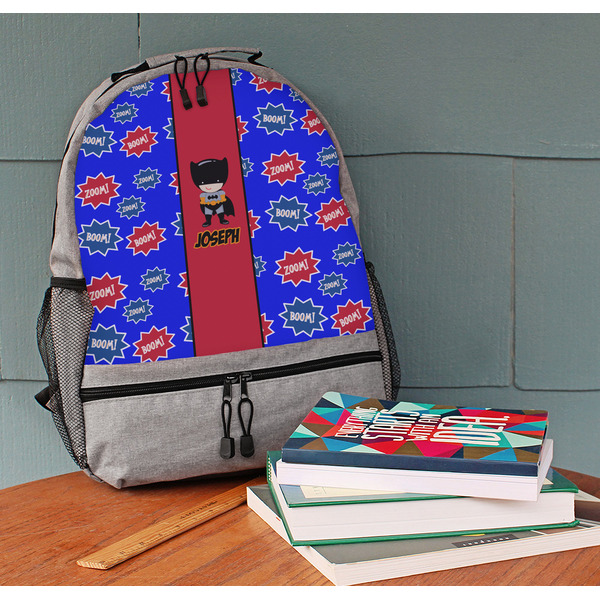 Superhero Large Backpack - Gray - On Desk