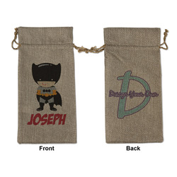 Superhero Large Burlap Gift Bag - Front & Back (Personalized)