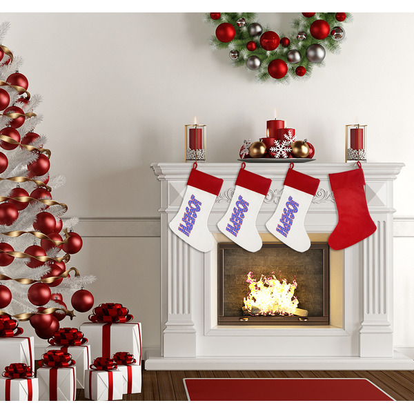 Superhero Linen Stocking w/Red Cuff - Fireplace (LIFESTYLE)