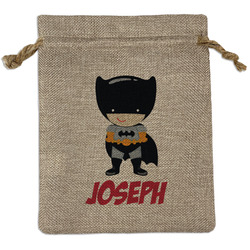 Superhero Medium Burlap Gift Bag - Front (Personalized)