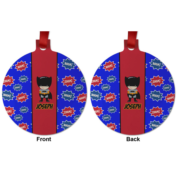 Superhero Metal Ball Ornament - Front and Back