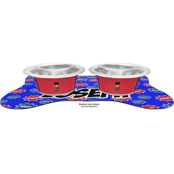 Superhero Metal Pet Bowls - On Dog Bone Shaped Mat