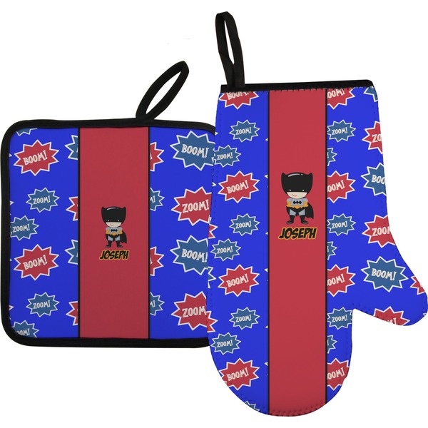Custom Superhero Oven Mitt & Pot Holder Set w/ Name or Text