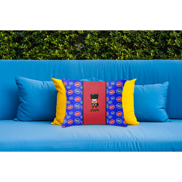 Superhero Outdoor Throw Pillow  - LIFESTYLE (Rectangular - 20x14)