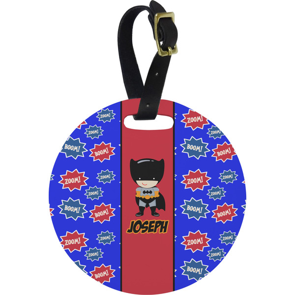 Custom Superhero Plastic Luggage Tag - Round (Personalized)