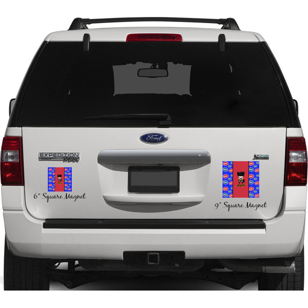 Superhero Personalized Square Car Magnets on Ford Explorer