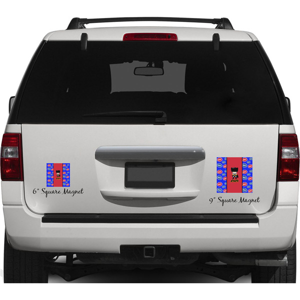 Superhero Personalized Square Car Magnets on Ford Explorer