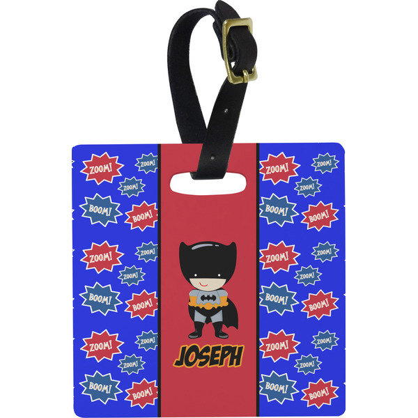 Custom Superhero Plastic Luggage Tag - Square w/ Name or Text