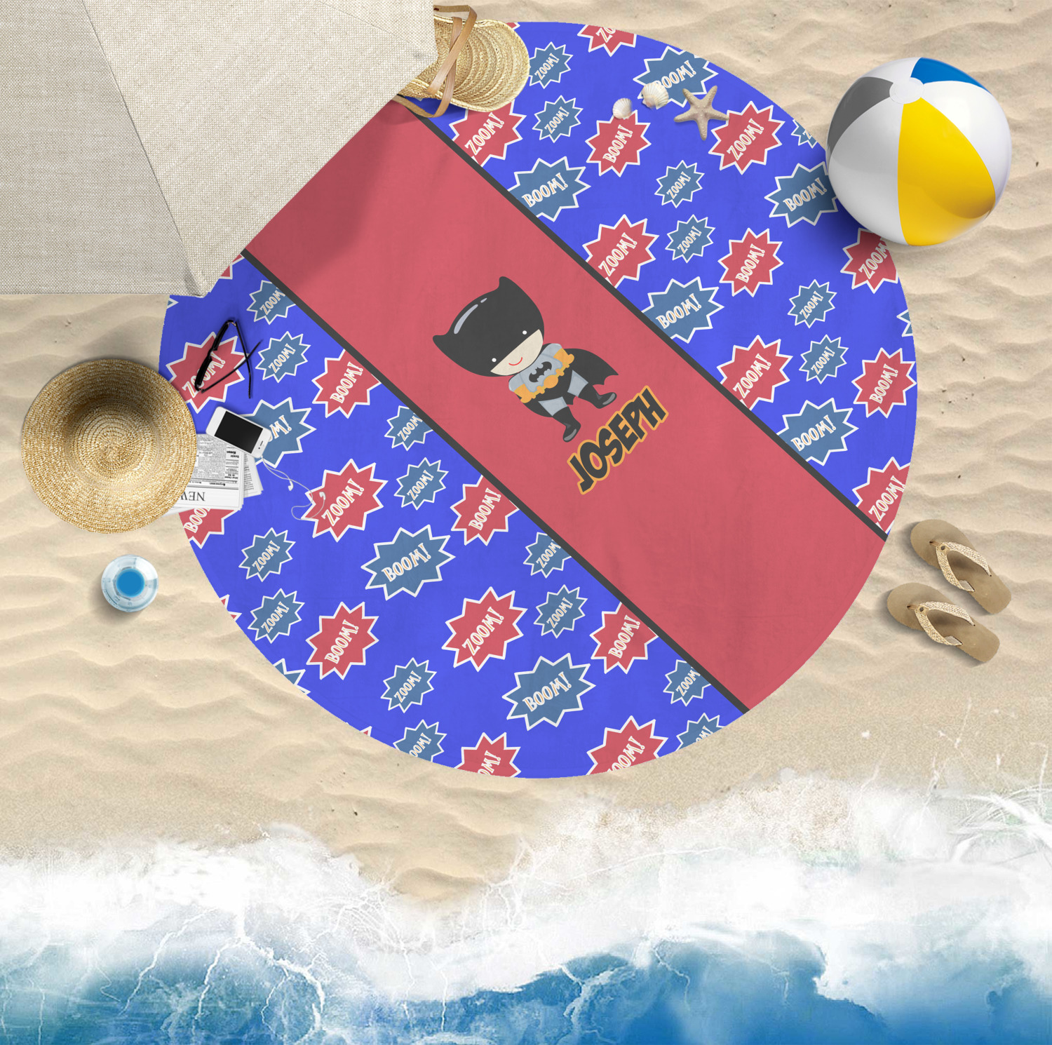 Custom Superhero Round Beach Towel (Personalized) YouCustomizeIt