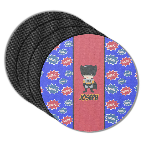 Custom Superhero Round Rubber Backed Coasters - Set of 4 (Personalized)