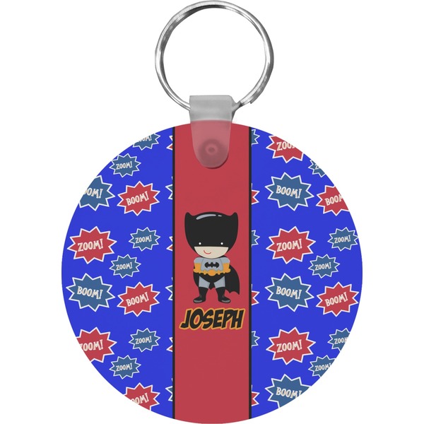 Custom Superhero Round Plastic Keychain (Personalized)
