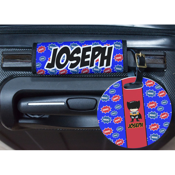 Superhero Round Luggage Tag & Handle Wrap - In Context