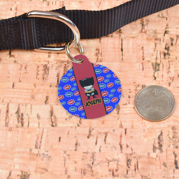 Superhero Round Pet ID Tag - Large - In Context