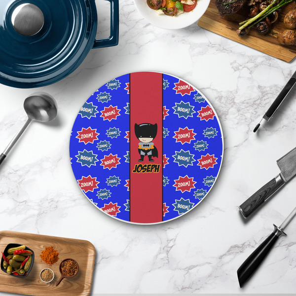 Superhero Round Stone Trivet - In Context View