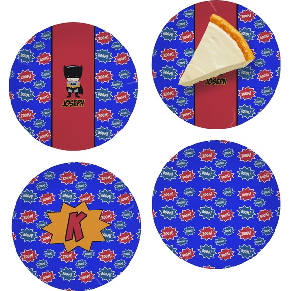 Custom Superhero Set of 4 Glass Appetizer / Dessert Plate 8" (Personalized)