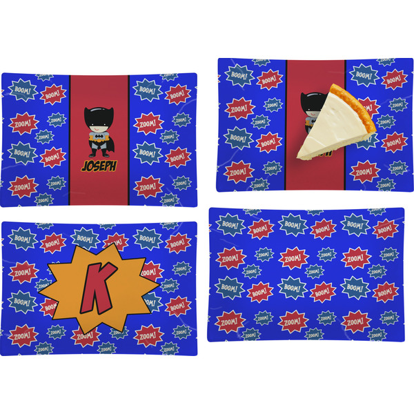 Custom Superhero Set of 4 Glass Rectangular Appetizer / Dessert Plate (Personalized)