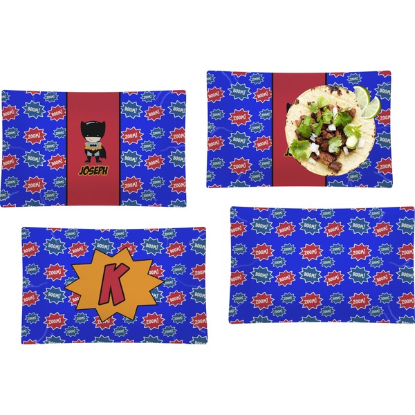 Custom Superhero Set of 4 Glass Rectangular Lunch / Dinner Plate (Personalized)
