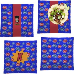 Superhero Set of 4 Glass Square Lunch / Dinner Plate 9.5" (Personalized)