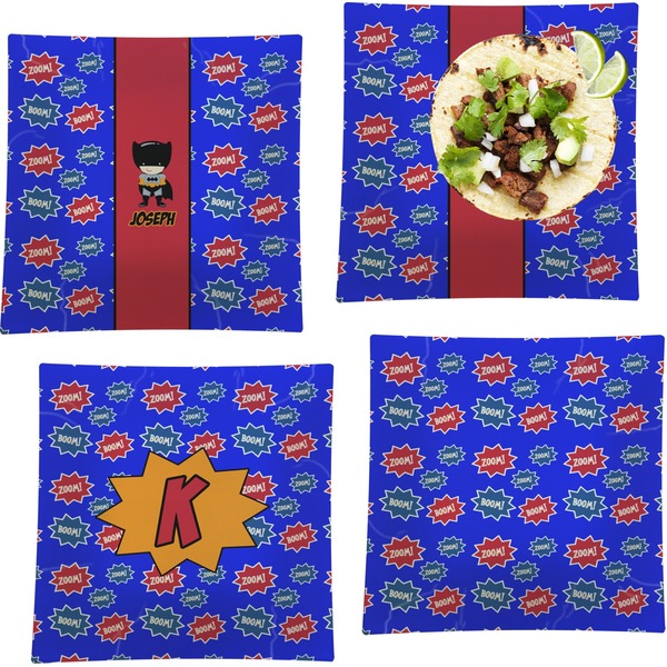 Custom Superhero Set of 4 Glass Square Lunch / Dinner Plate 9.5" (Personalized)