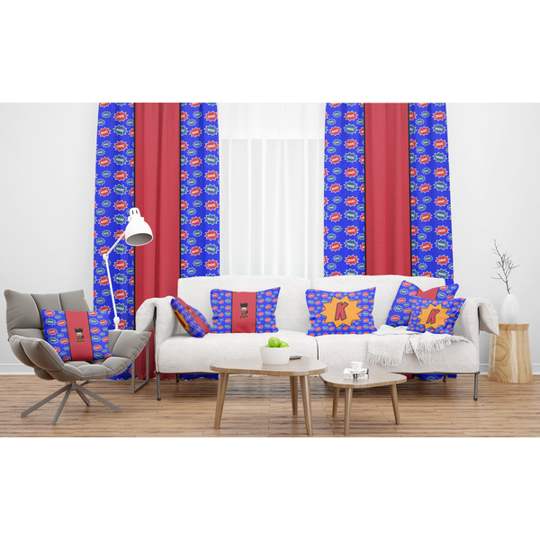 Superhero Sheer and Custom Curtains in Room with Matching Pillows