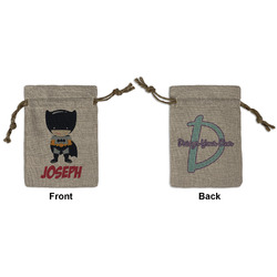 Superhero Small Burlap Gift Bag - Front & Back (Personalized)