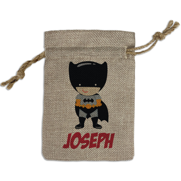 Custom Superhero Small Burlap Gift Bag - Front (Personalized)