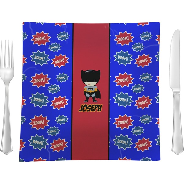 Custom Superhero 9.5" Glass Square Lunch / Dinner Plate- Single or Set of 4 (Personalized)
