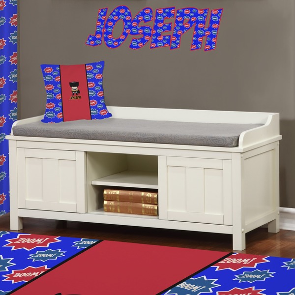 Superhero Wall Name Decal Above Storage bench