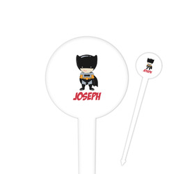 Superhero 4" Round Plastic Food Picks - White - Single Sided (Personalized)