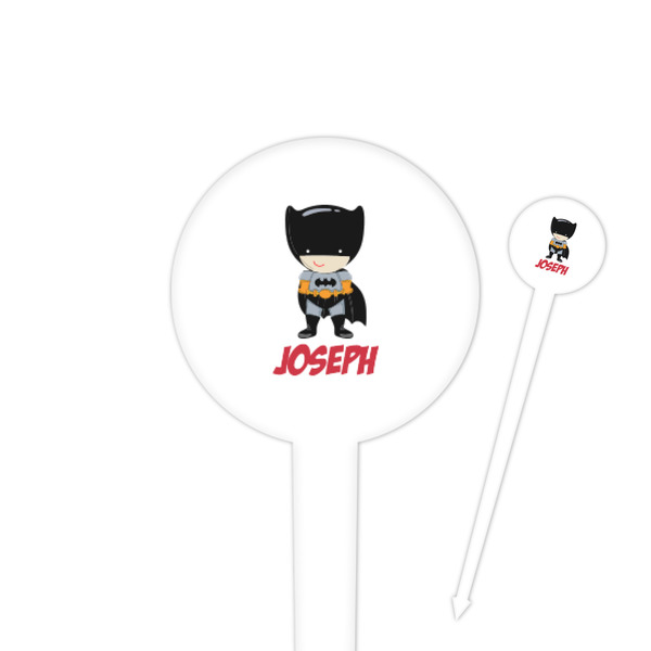 Custom Superhero 4" Round Plastic Food Picks - White - Double Sided (Personalized)