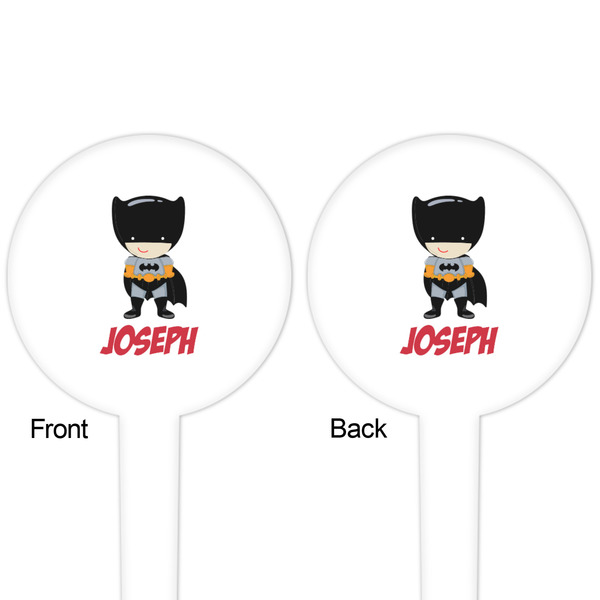 Superhero White Plastic 4" Food Pick - Round - Double Sided - Front & Back