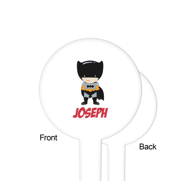 Superhero White Plastic 4" Food Pick - Round - Single Sided - Front & Back