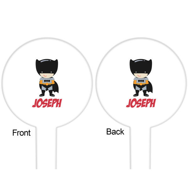 Superhero White Plastic 6" Food Pick - Round - Double Sided - Front & Back