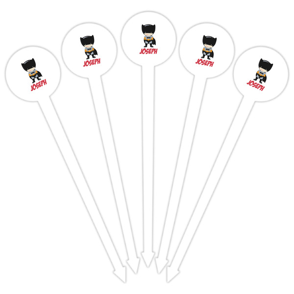 Superhero White Plastic 6" Food Pick - Round - Fan View