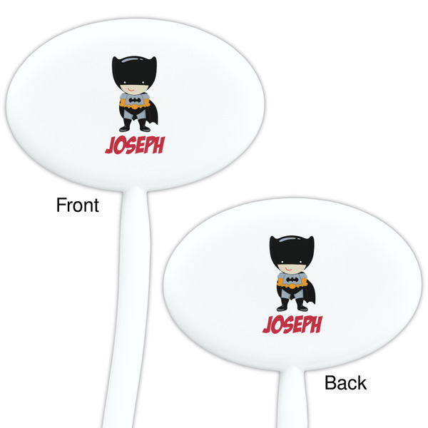 Superhero White Plastic 7" Stir Stick - Double Sided - Oval - Front & Back