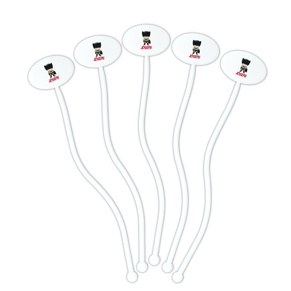 Superhero White Plastic 7" Stir Stick - Oval - Fan