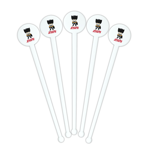 Superhero White Plastic 7" Stir Stick - Round - Fan View
