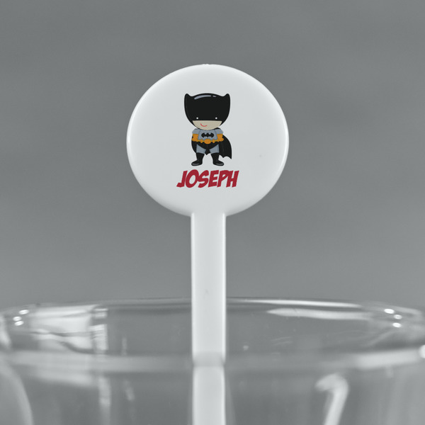 Superhero White Plastic 7" Stir Stick - Round - Main