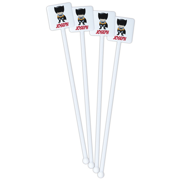 Superhero White Plastic Stir Stick - Double Sided - Square - Front