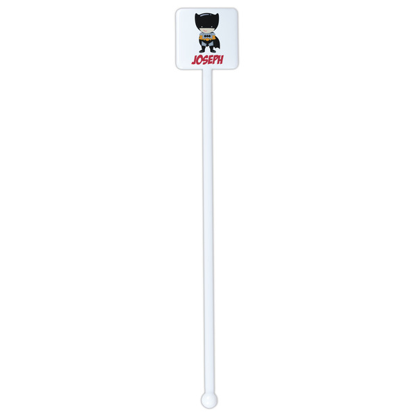 Superhero White Plastic Stir Stick - Double Sided - Square - Single Stick