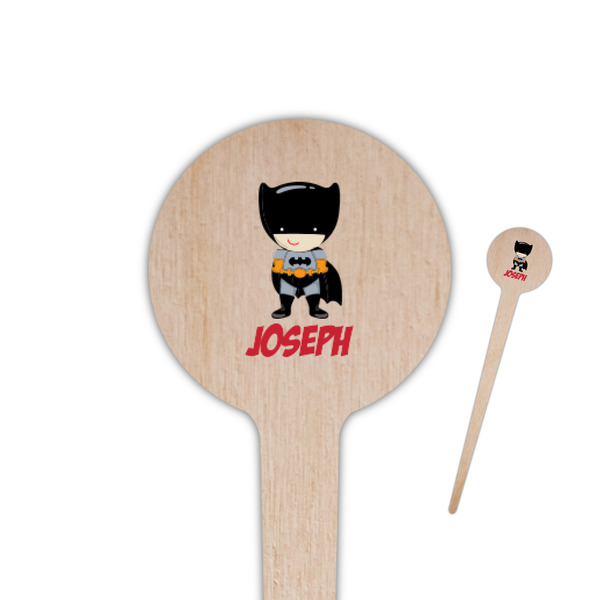 Custom Superhero 4" Round Wooden Food Picks - Double Sided (Personalized)